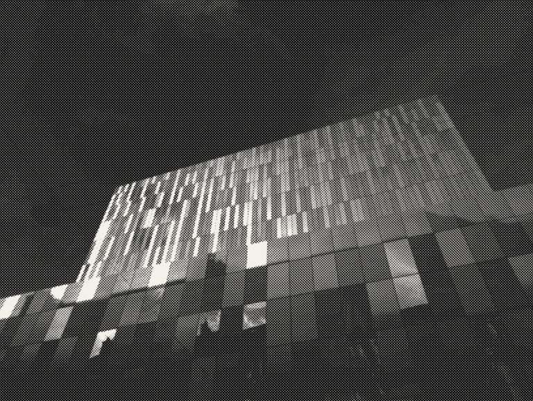 Entrée des artistes de l'opéra de Lausanne en version tramée halftone noir et blanc (trame PT)